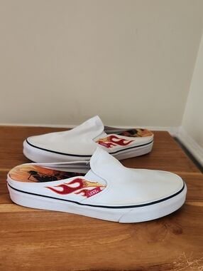 Vans x A$AP White /Red Flame Classic Slip On Mules Shoes Mens Size 8 Womens 9.5